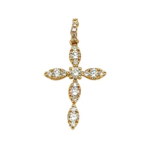 18K Yellow Gold Diamond Cross Pendant