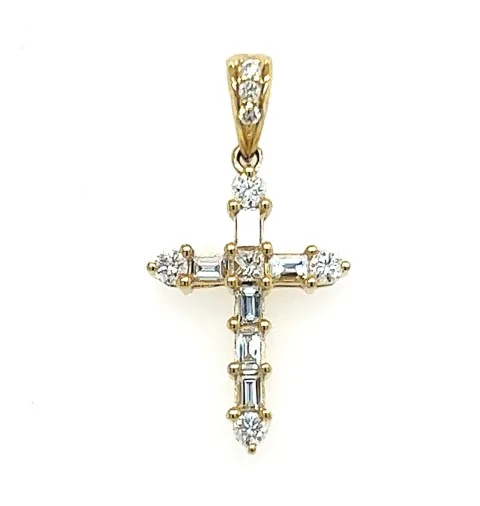 18K Yellow Gold Diamond Cross Pendant