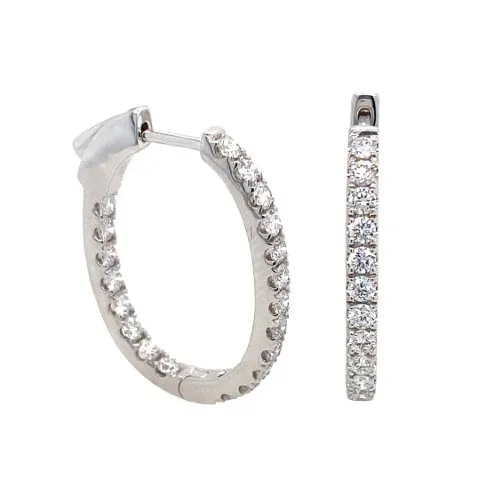 18K White Gold Diamond Hoop Earrings