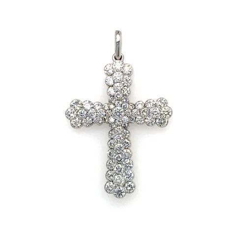 18K White Gold Diamond Cross Pendant