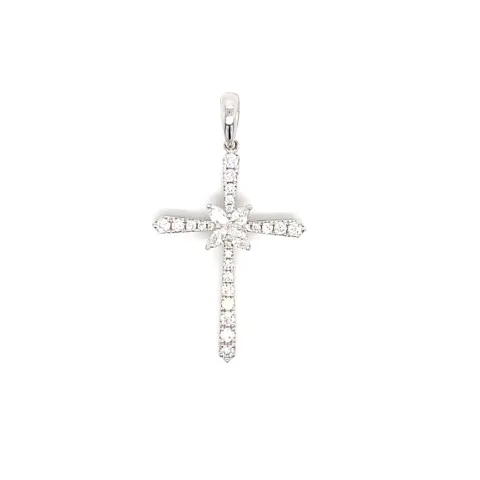 18K White Gold Diamond Cross Pendant