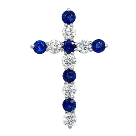 18K White Gold Sapphire Cross Pendant