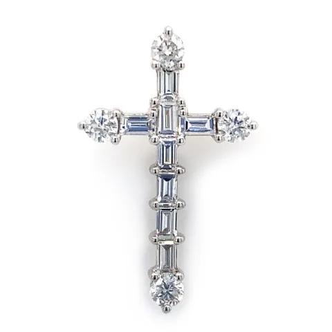 18K White Gold Diamond Cross Pendant