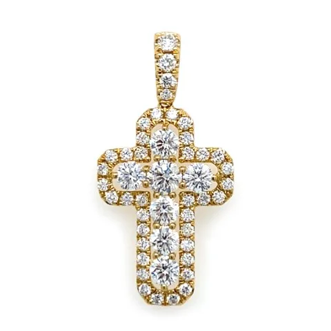 18K Yellow Gold Diamond Cross Pendant