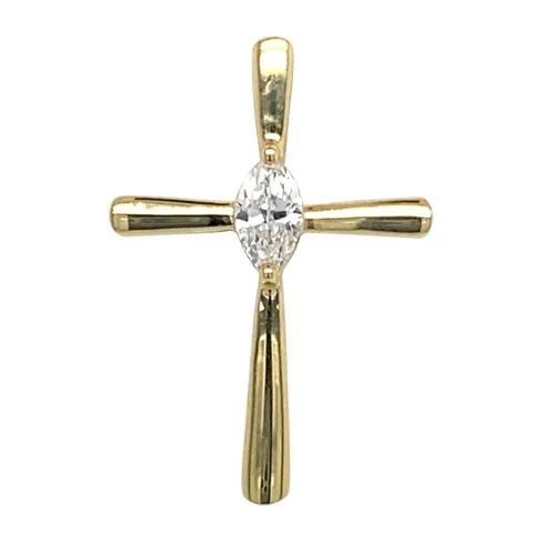 18K Yellow Gold Diamond Cross Pendant