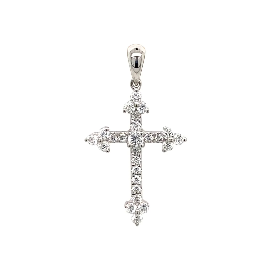18K White Gold Diamond Cross Pendant