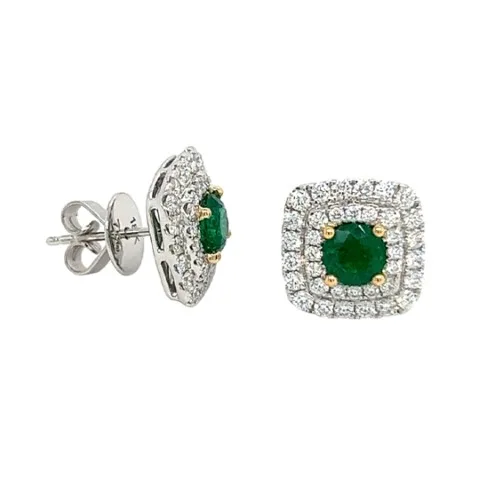 18K Two-Tone Emerald Earrings
