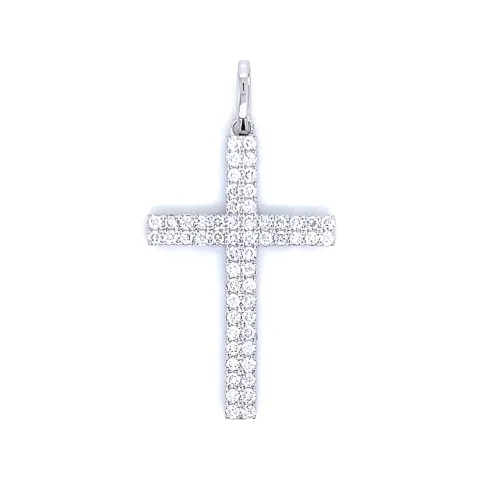 18K White Gold Diamond Cross Pendant