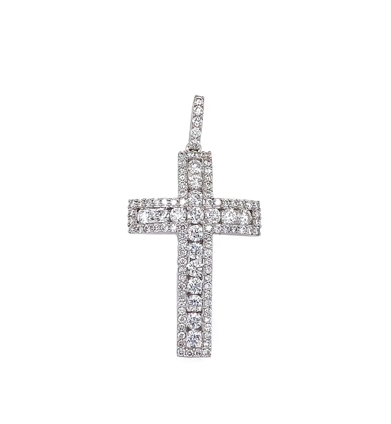 18K White Gold Diamond Cross Pendant