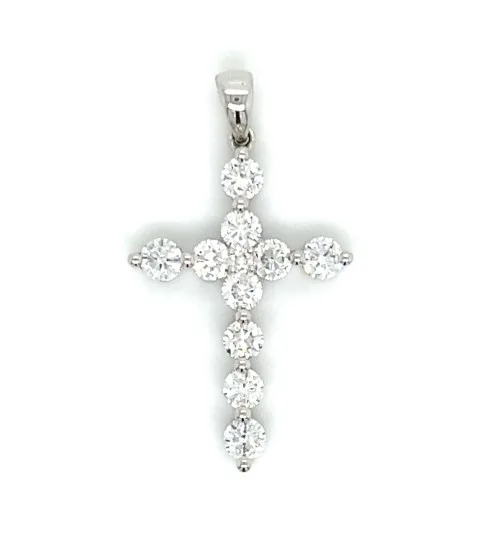 18K White Gold Diamond Cross Pendant