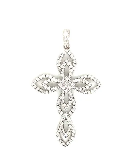 18K White Gold Diamond Cross Pendant