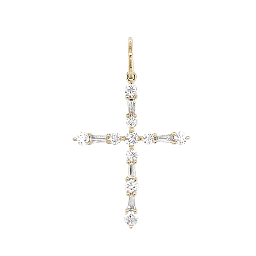 18K Yellow Gold Diamond Cross Pendant