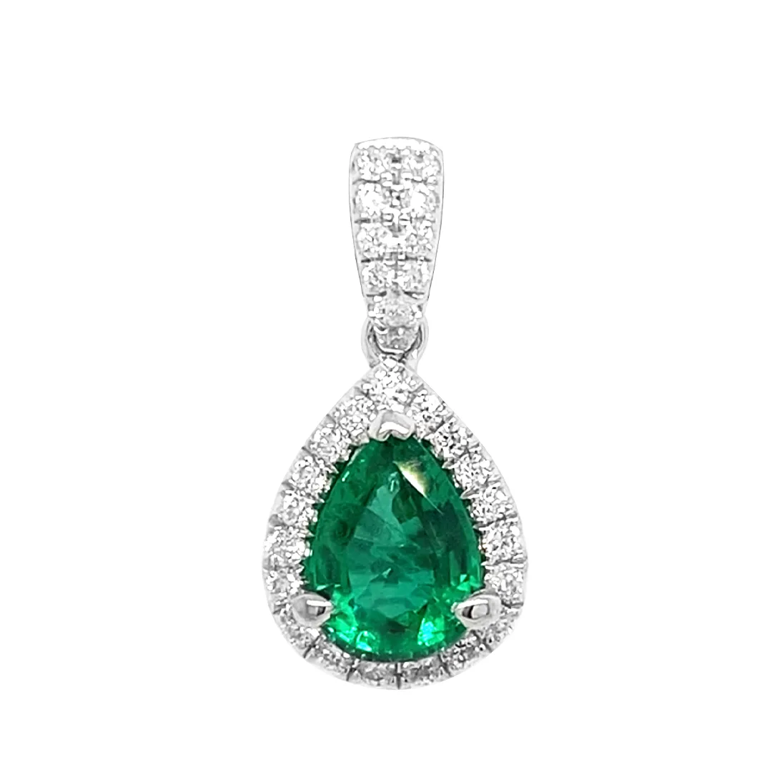 18K White Gold Emerald Pendant