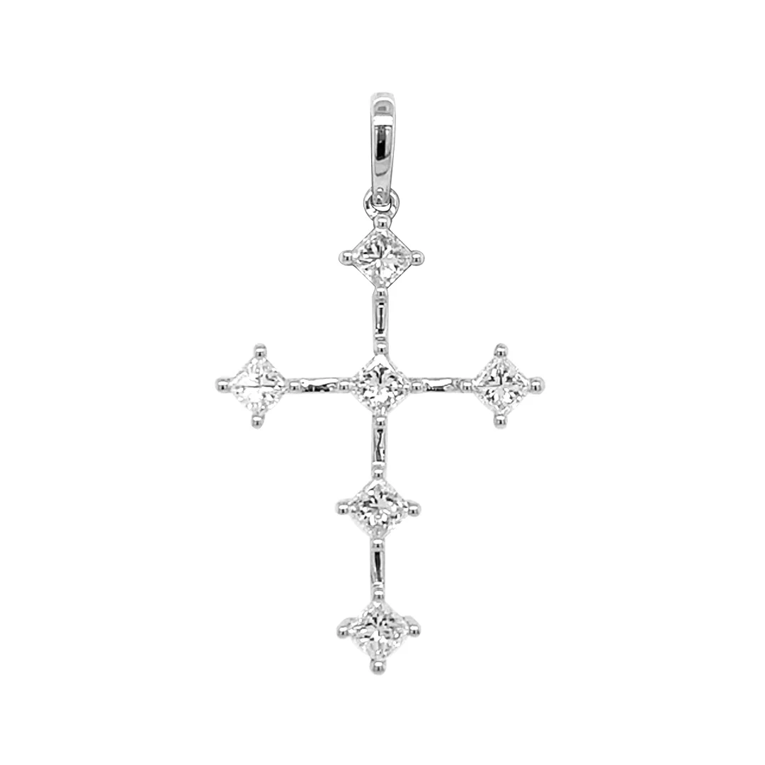 18K White Gold Diamond Cross Pendant