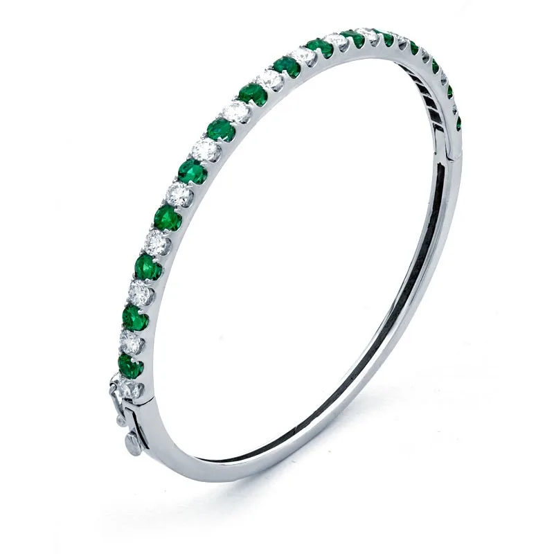 18K White Gold Emerald Bangle