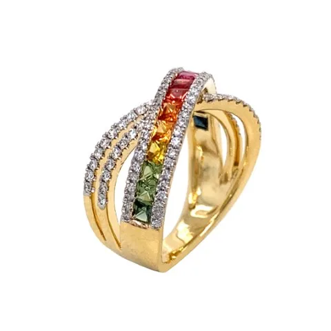 18K Yellow Gold Fancy Sapphire Band
