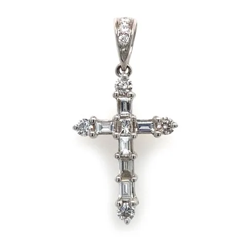 18K White Gold Diamond Cross Pendant