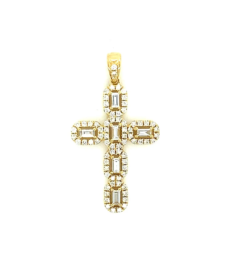 18K Yellow Gold Diamond Cross Pendant