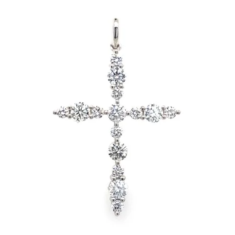 18K White Gold Diamond Cross Pendant