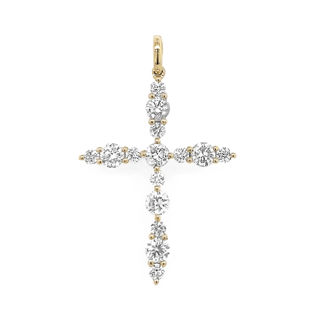 18K Yellow Gold Diamond Cross Pendant