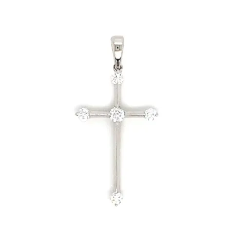 18K White Gold Diamond Cross Pendant