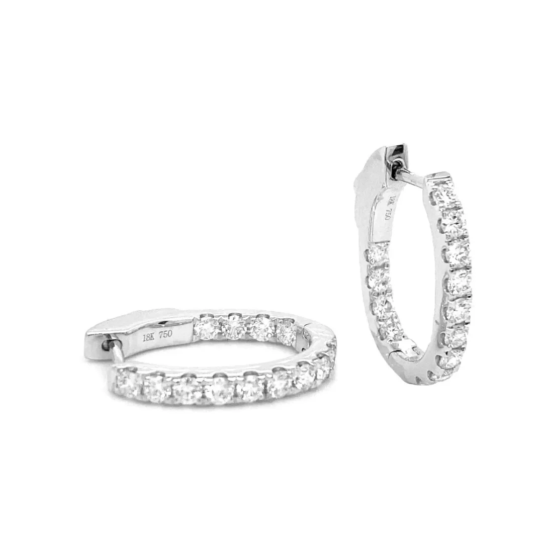 18K White Gold Diamond Hoop Earrings