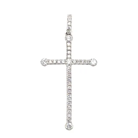 18K White Gold Diamond Cross Pendant