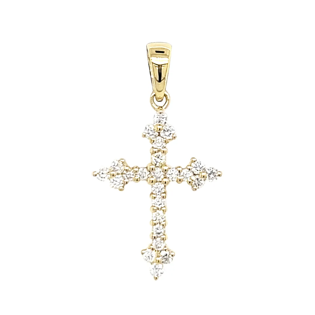 18K Yellow Gold Diamond Cross Pendant