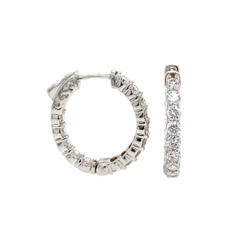 18K White Gold Diamond Hoop Earrings