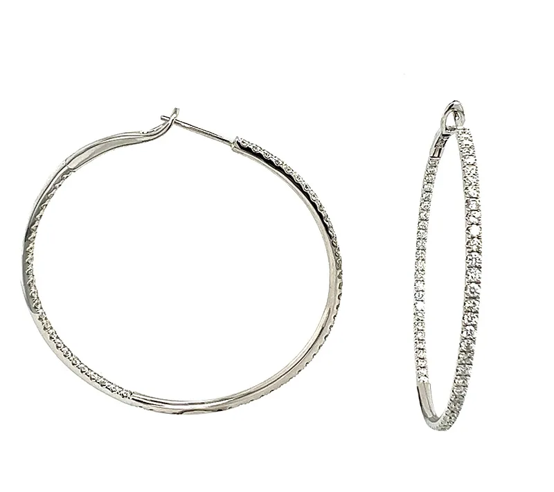 18K White Gold Diamond Hoops