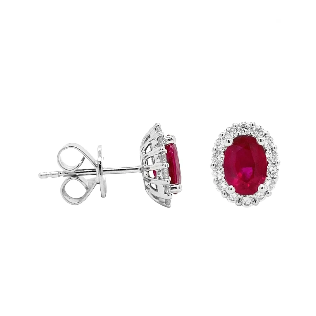 18K Whte Gold Ruby Earrings