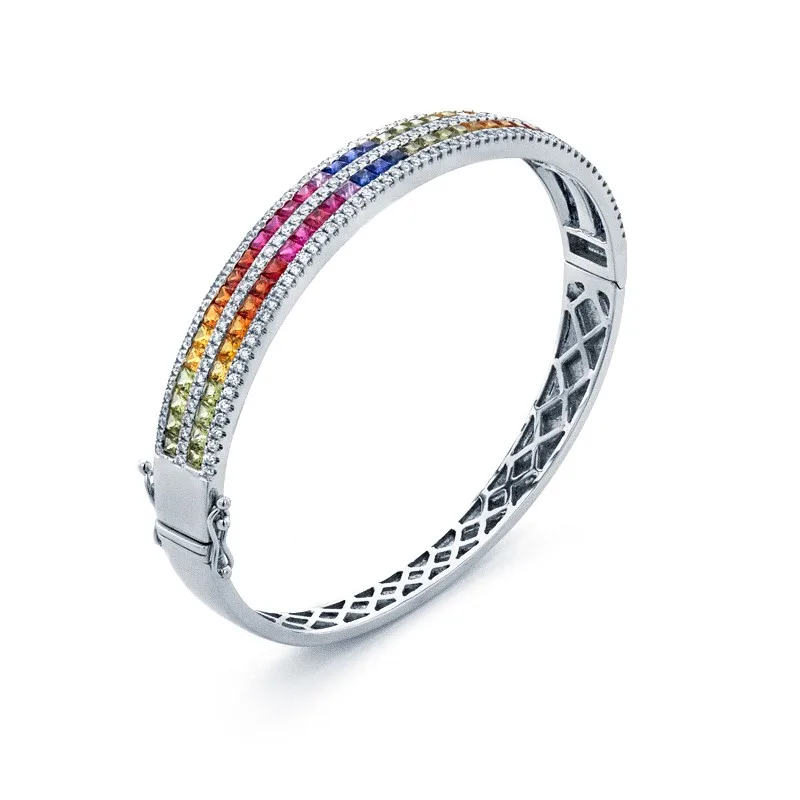 18K White Gold Fancy Sapphire Bangle