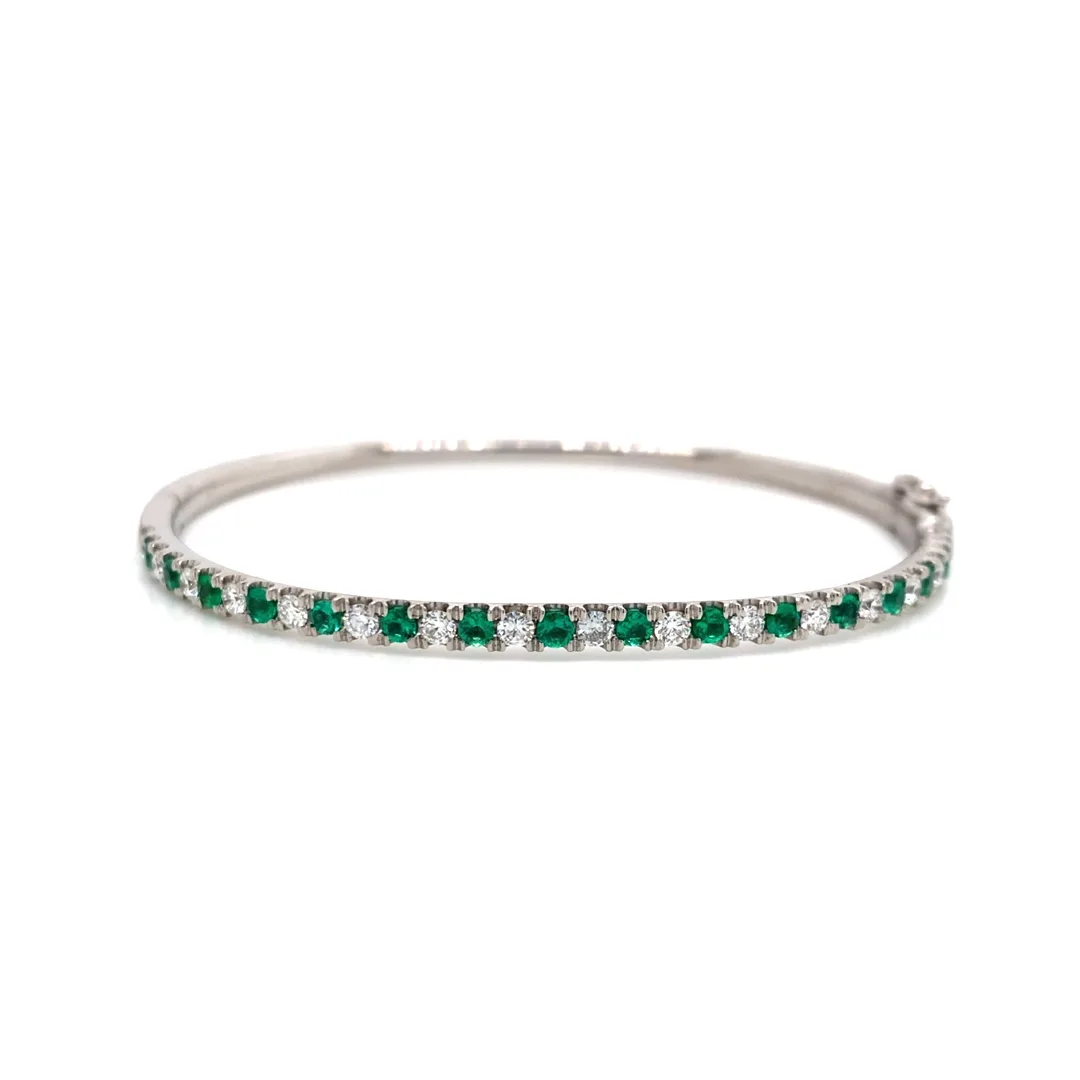 18K White Gold Emerald Bangle
