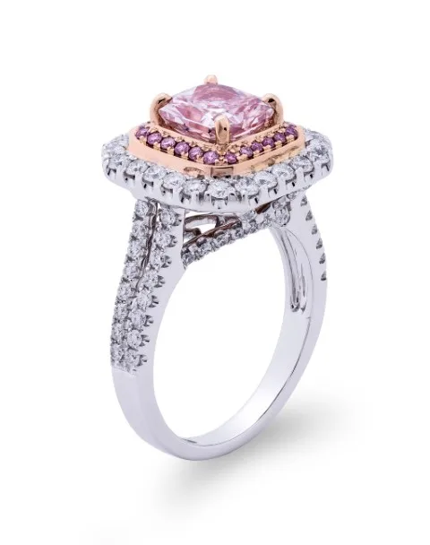 18K White Rose Gold Orangy Pink Diamond Ring