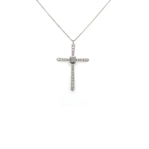18K White Gold Diamond Cross Necklace