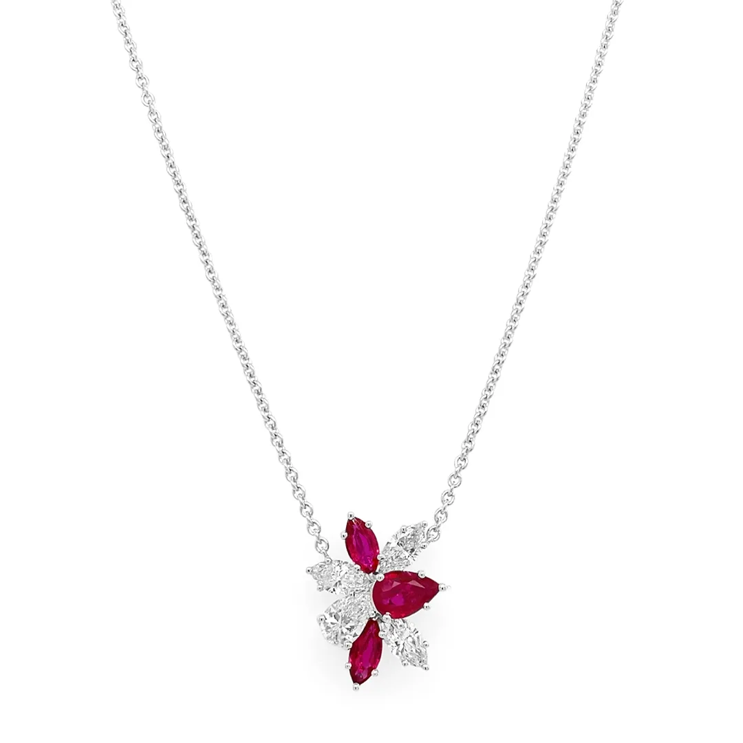 18K White Gold Ruby Necklace