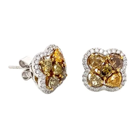 18K Two-Tone Gold Fancy Diamond Earrings