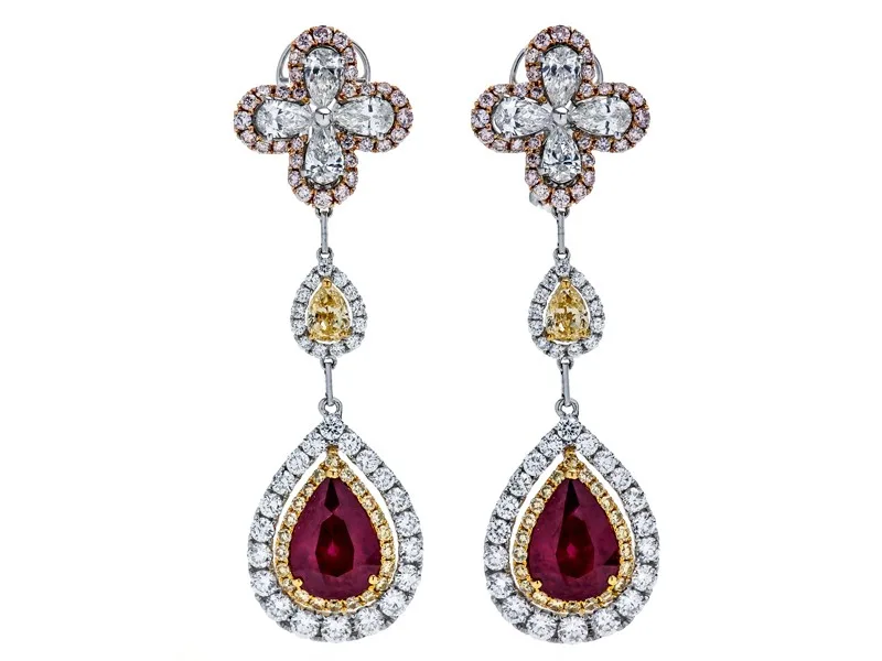 18K Tri-Color Gold Ruby Earrings