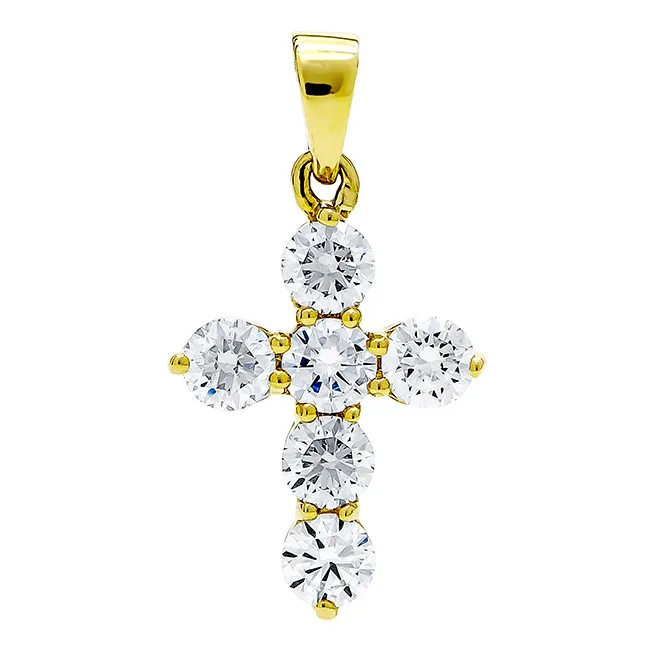 18K Yellow Gold Diamond Cross Pendant