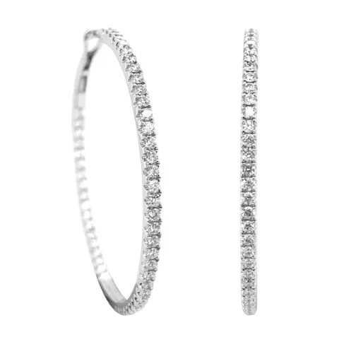 18K White Gold Diamond Hoops