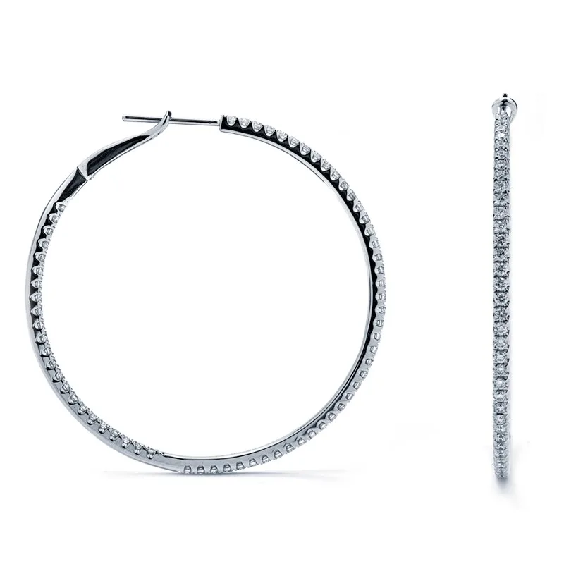 18K White Gold Diamond Hoop Earrings
