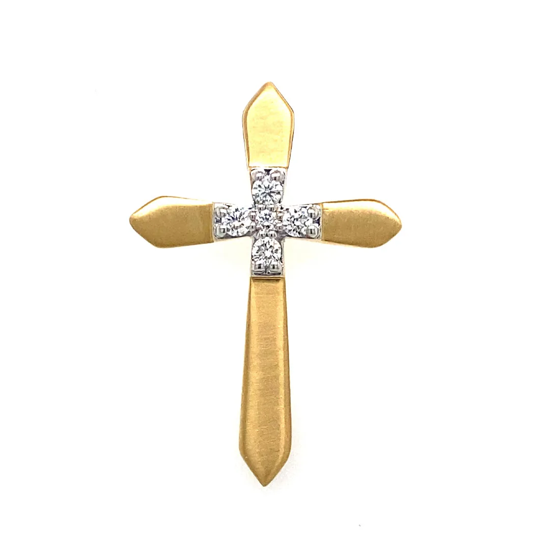 18K Yellow Gold Diamond Cross Pendant