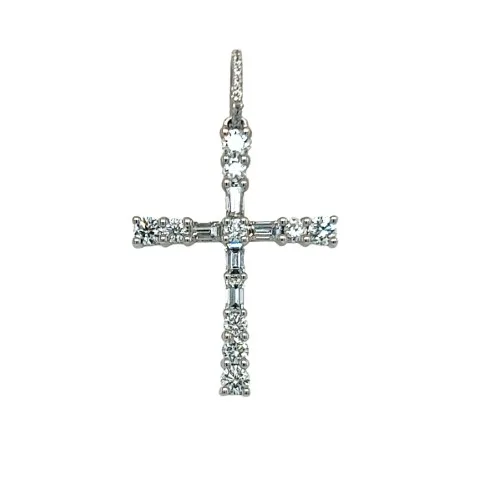 18K White Gold Diamond Cross Pendant