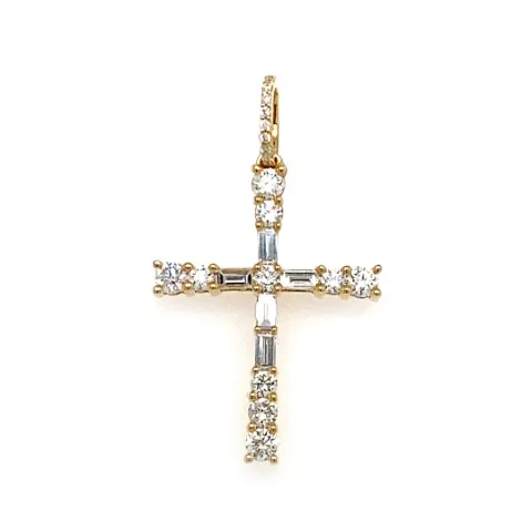 18K Yellow Gold Diamond Cross Pendant