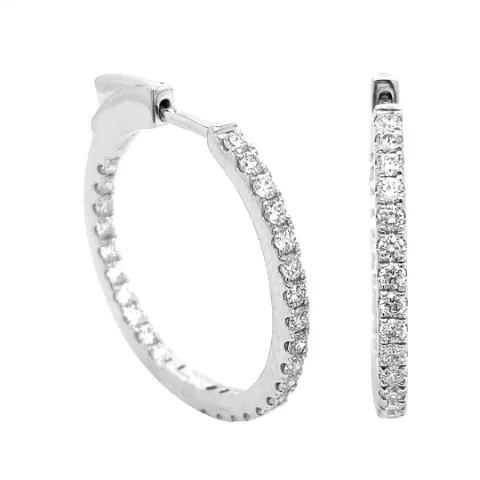 18K White Gold Diamond Hoops