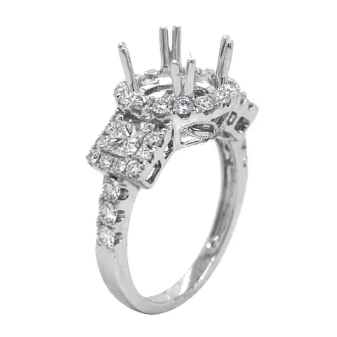 18K White Gold Semi Mount Set Ring