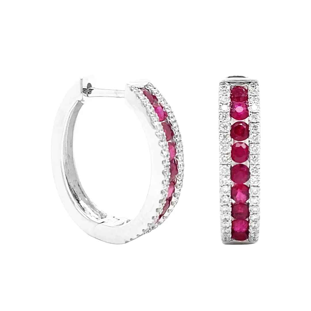 18K White Gold Ruby Hoops