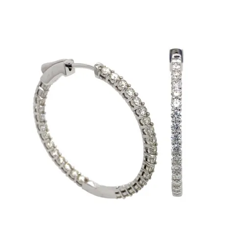 18K White Gold Diamond Hoops