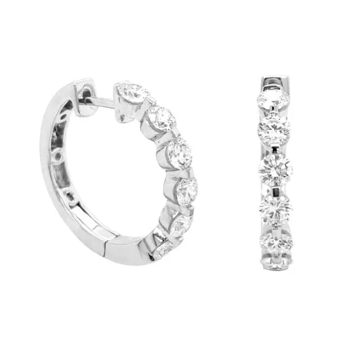 18K White Gold Huggie Diamond Earrings