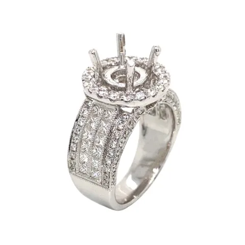 18K White Gold Semi Mount Ring